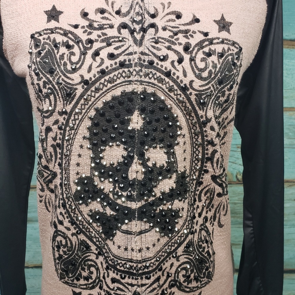 VOCAL Bomber Biker Jacket Bling Skull & Cross M - Picture 2 of 8